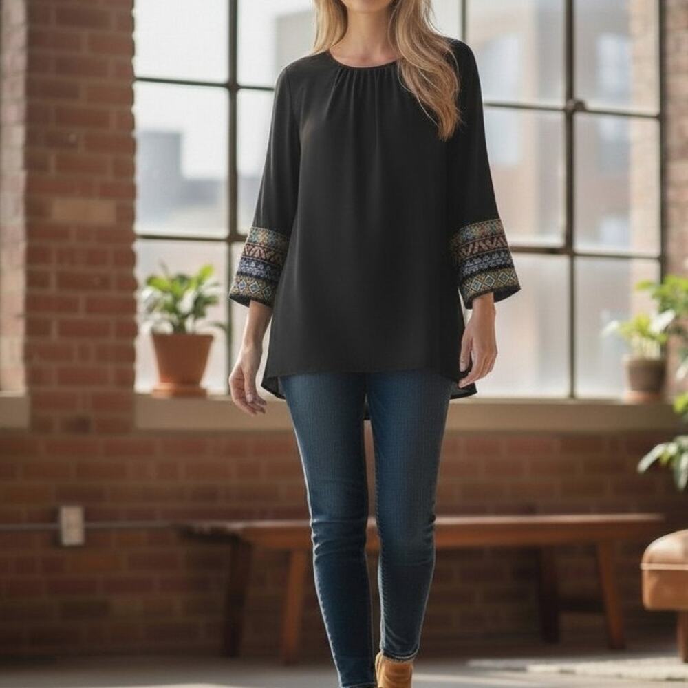 Ruth Norman Neiman Marcus Black Velvet Tunic Top Vintage 60's Sz L